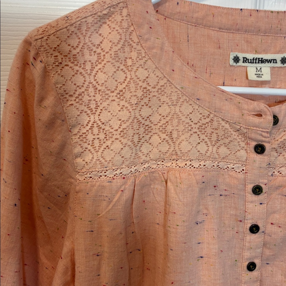 Lucky Brand Peach Lace Button-Up Blouse - Picture 9 of 11